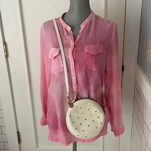 *Original not copied Clare V. Round creamy white leather xbody w/ studs